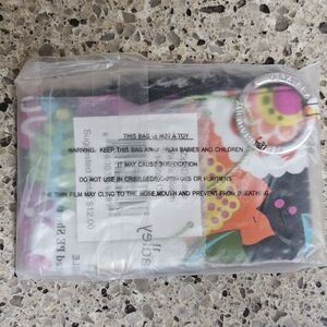 Vera Bradley Black Floral Wristlet with Pink, Orange, Yellow and Green Accents